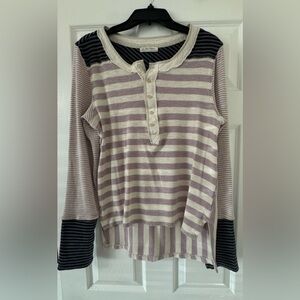 We The Free Cream and Purple Striped Long Sleeve Top